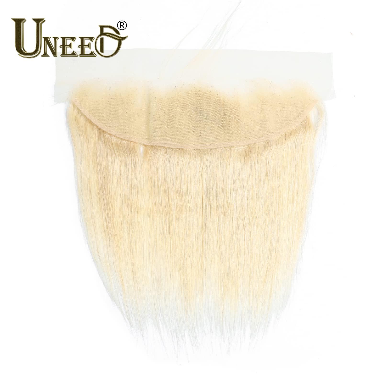 UNEED UNEED 613 Blonde Frontal 13x4 Human Hair 16 Inch Straight Brazilian Virgin Hair Frontal 12A Transparent HD Lace Pre Plucked with Natural Hairline