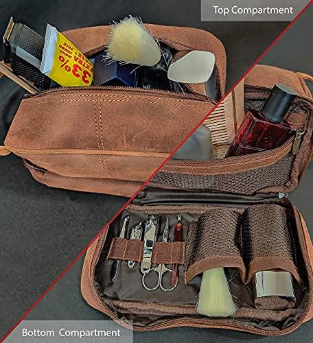 RUSTIC TOWN RUSTIC TOWN Handcrafted Premium Leather Toiletry Bag Combo - The Best Masculine Travel Gifts For Men and Women