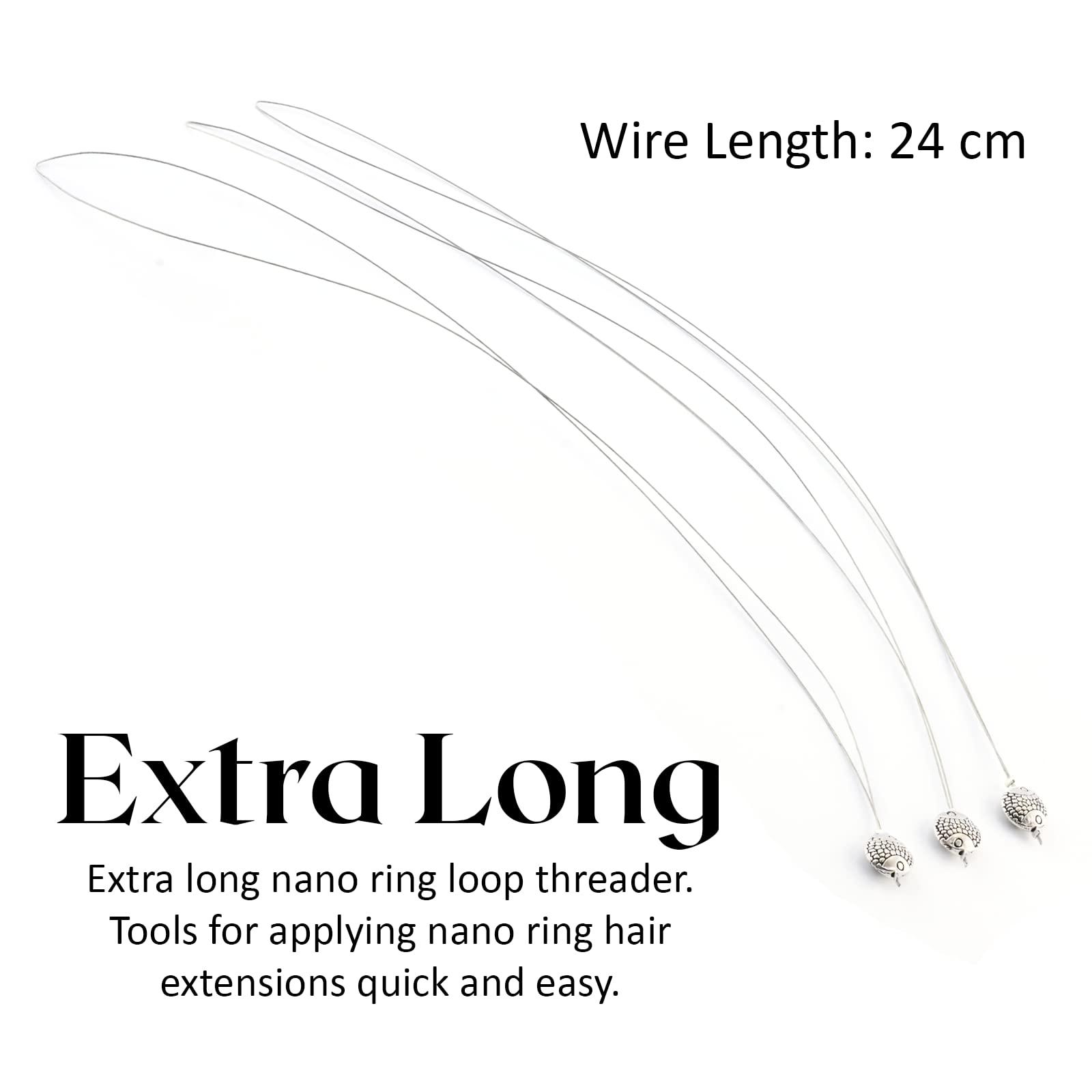 My Hair Tools My Hair Tools Hair Extension Nano Rings Threader Loop Hook Pulling Needle Tool 3pcs Micro Beads Links Feather Hair Extensions Threading Tool (3Pcs Threading Tool), Silver, 24cm