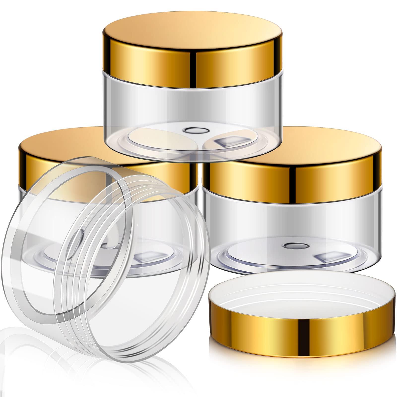 Patelai 4 Pieces Round Clear Wide-mouth Leak Proof Plastic Container Jars with Lids for Travel Storage Makeup Beauty Products Face Creams Oils Salves Ointments DIY Slime Making or Others (Gold, 4 Ounce)