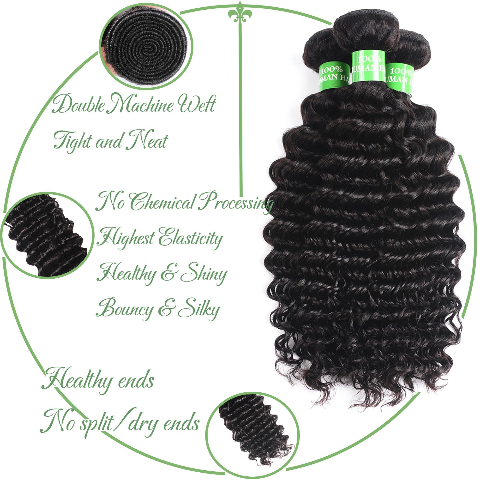 beauty youth Beauty Youth Deep Curly Human Hair 3 Bundles(16 14 12inch)100% Unprocessed Brazilian Virgin Deep Wave Hair Weave 3 Bundles Human Hair Deep Curly Hair Extensions Natural Color
