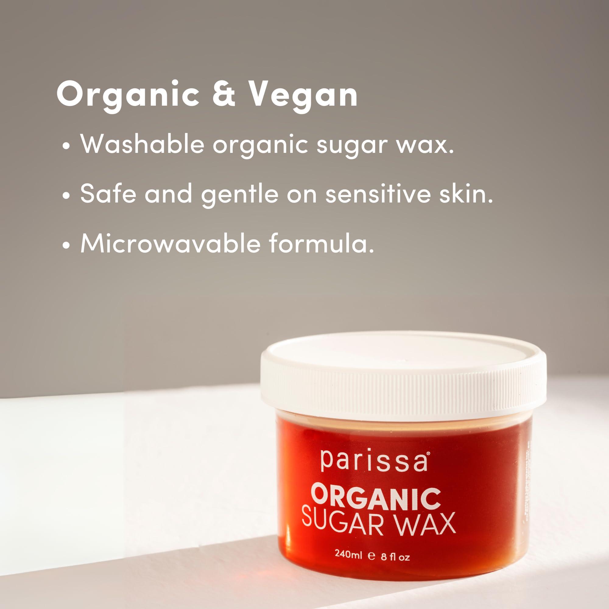 Parissa Parissa Legs & Body Organic Sugar Wax for Sensitive Skin, 100% Natural, Gentle & Washable Formula at Home Waxing Kit, Green, 8 Fl Oz