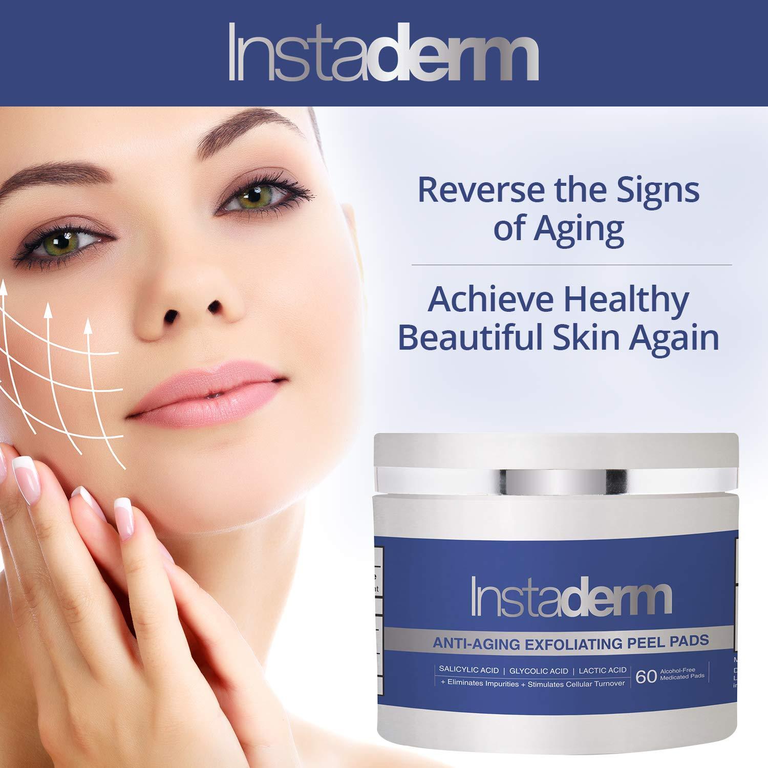 Instaderm Anti-Aging Exfoliating Peel Pads Smooths Fine Lines, Wrinkles, Dark Spots & Skin Roughness to Enhance the Skins Texture & Tone for Radiant Glow.