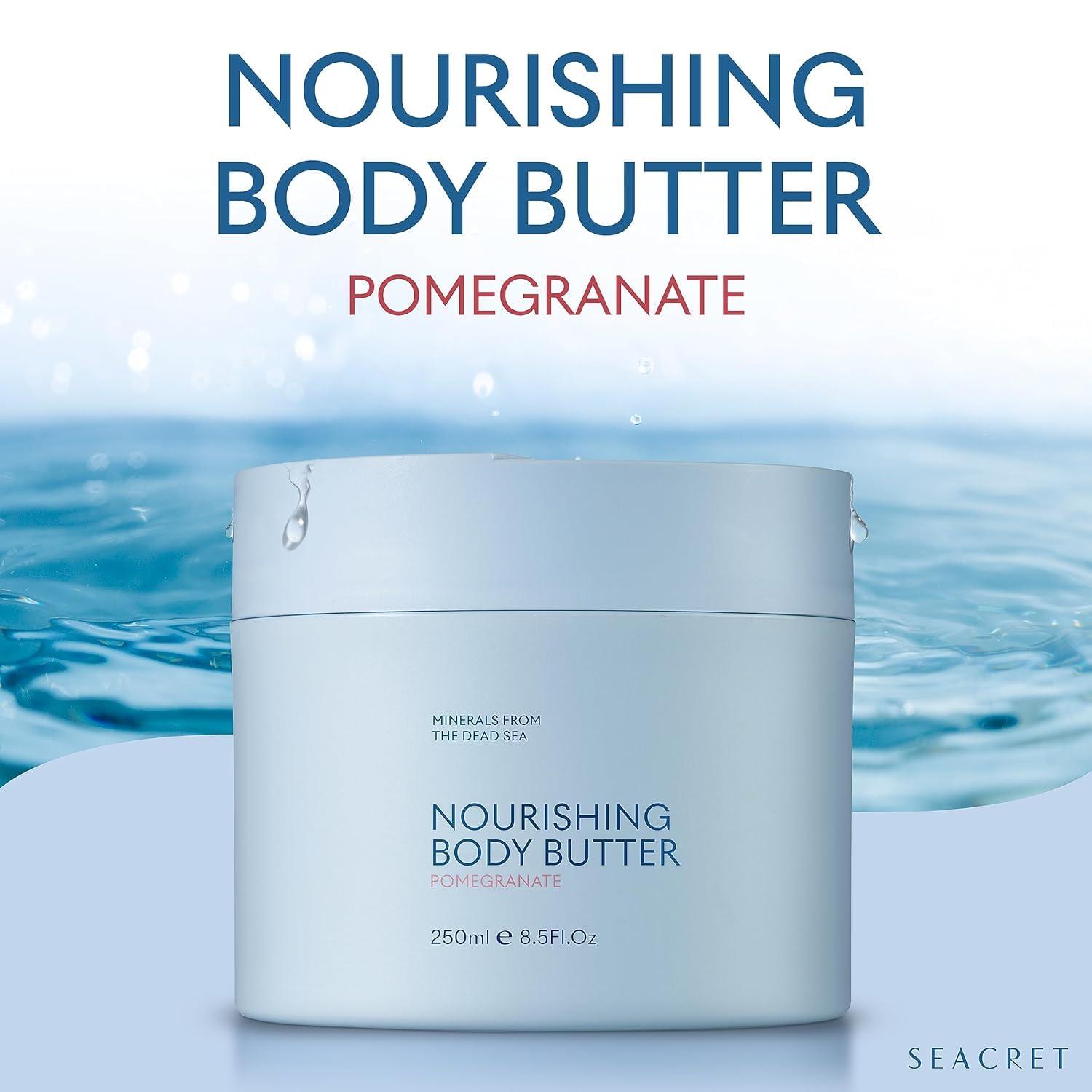 SEACRET SEACRET POMEGRANATE BODY BUTTER: Hydrating Body Moisturizer Cream with Shea and Cocoa Butter, Vitamins E & C, and Dead Sea Minerals for All Skin Types, 8.5 FL. OZ, Pomegranate