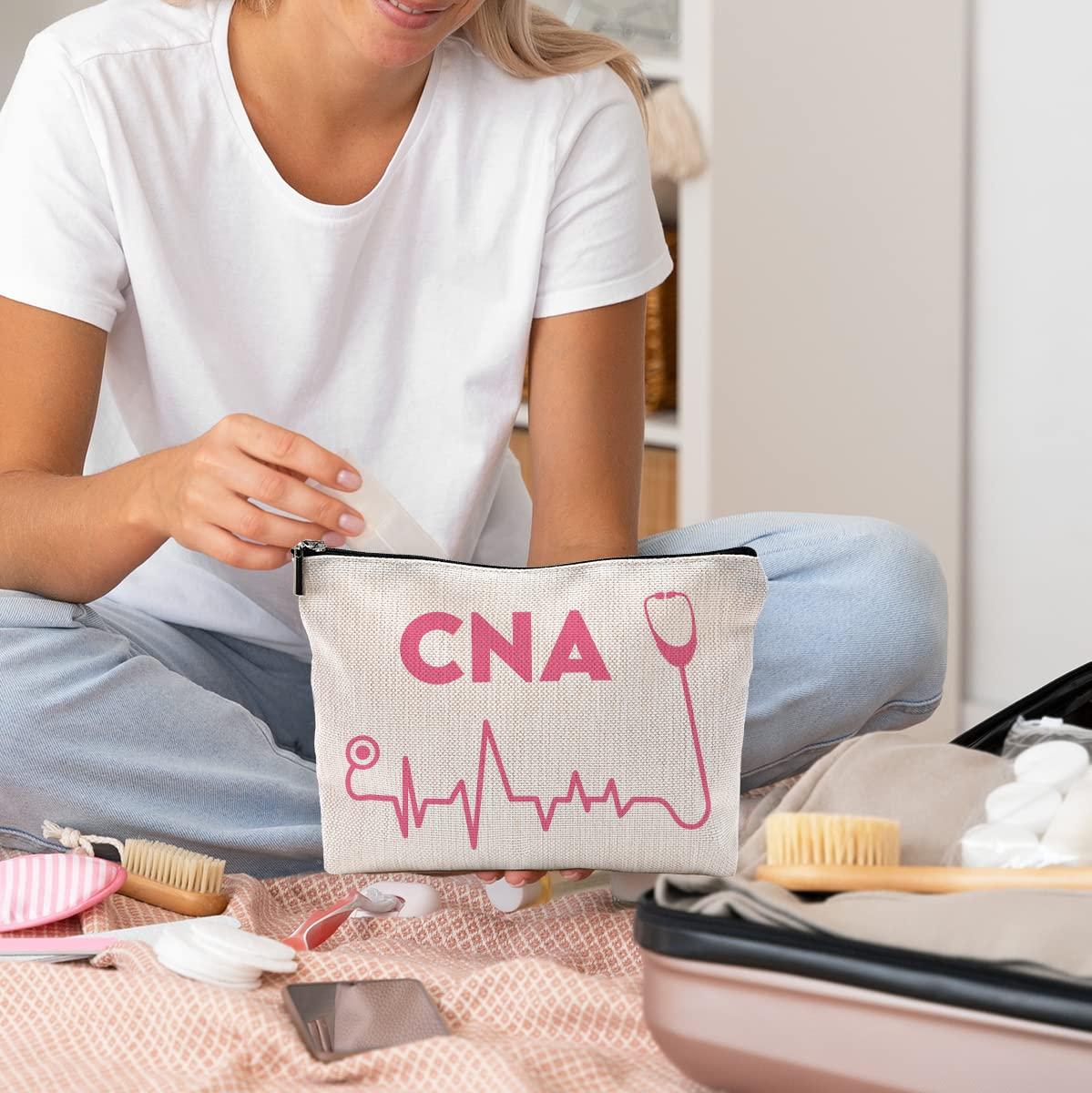 NEGIGA Pink CNA Certified Nursing Assistant Makeup Bag Travel Cosmetic Bags for Women Girls,Retro 70s Groovy Cosmetic Bags with Zipper Pouch Travel Toiletry Case,CNA Medical Student Gift,CNA Week Gift