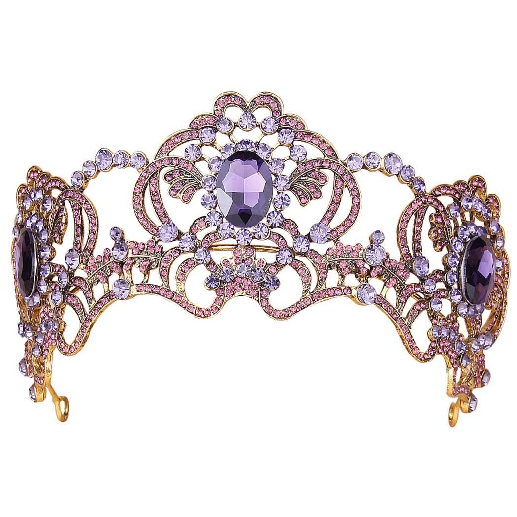 Fairyu Fairyu Baroque Queen Crown and Tiara Sparkly Purple Rhinestone Wedding Crowns Crystal Bride Full Tiaras Headband Party Prom Hair Accessories for Women