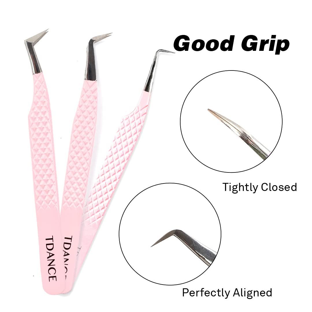 TDANCE TDANCE Lash Tweezers For Eyelash Extensions Fiber Tip Lash Tweezers Volume Boot Lash Extension Tweezers Volume Lash Tweezers Stainless Steel (Volume Boot Tweezer-Pink-T2,1Pcs)