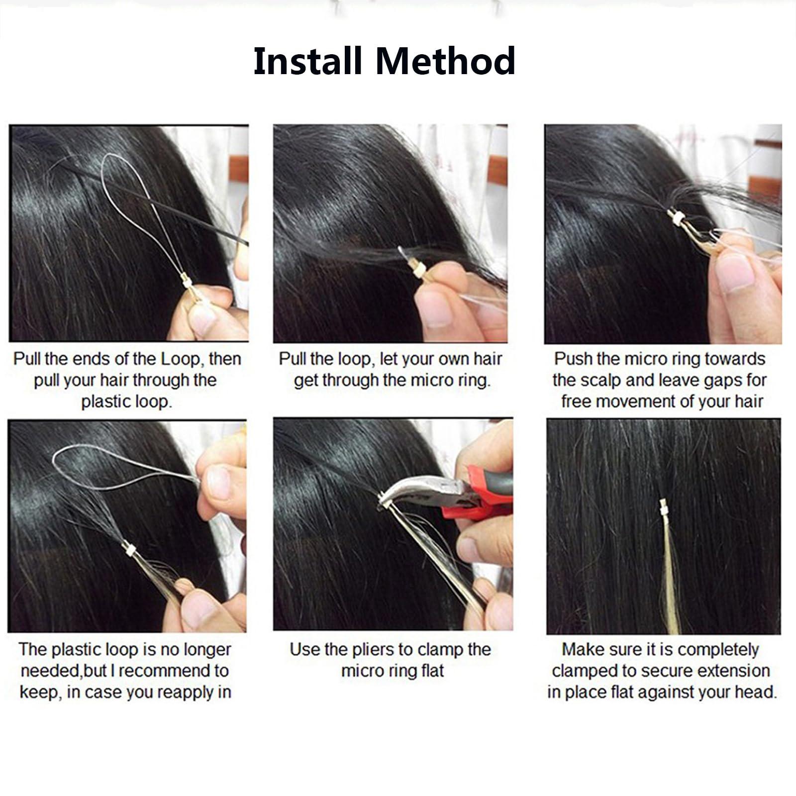 RIBONI Micro Ring Straight Human Hair Extensions Micro Link Hair Extensions Real Human Hair Black Micro Loop Remy Hair Extensions Pre Bonded 50g/100strand