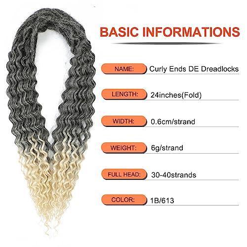 Ajsowju Ajsowju Wavy Dreadlocks Synthetic Curly Ends Double Ended Dreadlock Extensions 24inches 10 Strands Thin 0.6cm Soft Black to Blonde DE Dreadlock Extension for Women (Curly 10 Strands, 1B/613)
