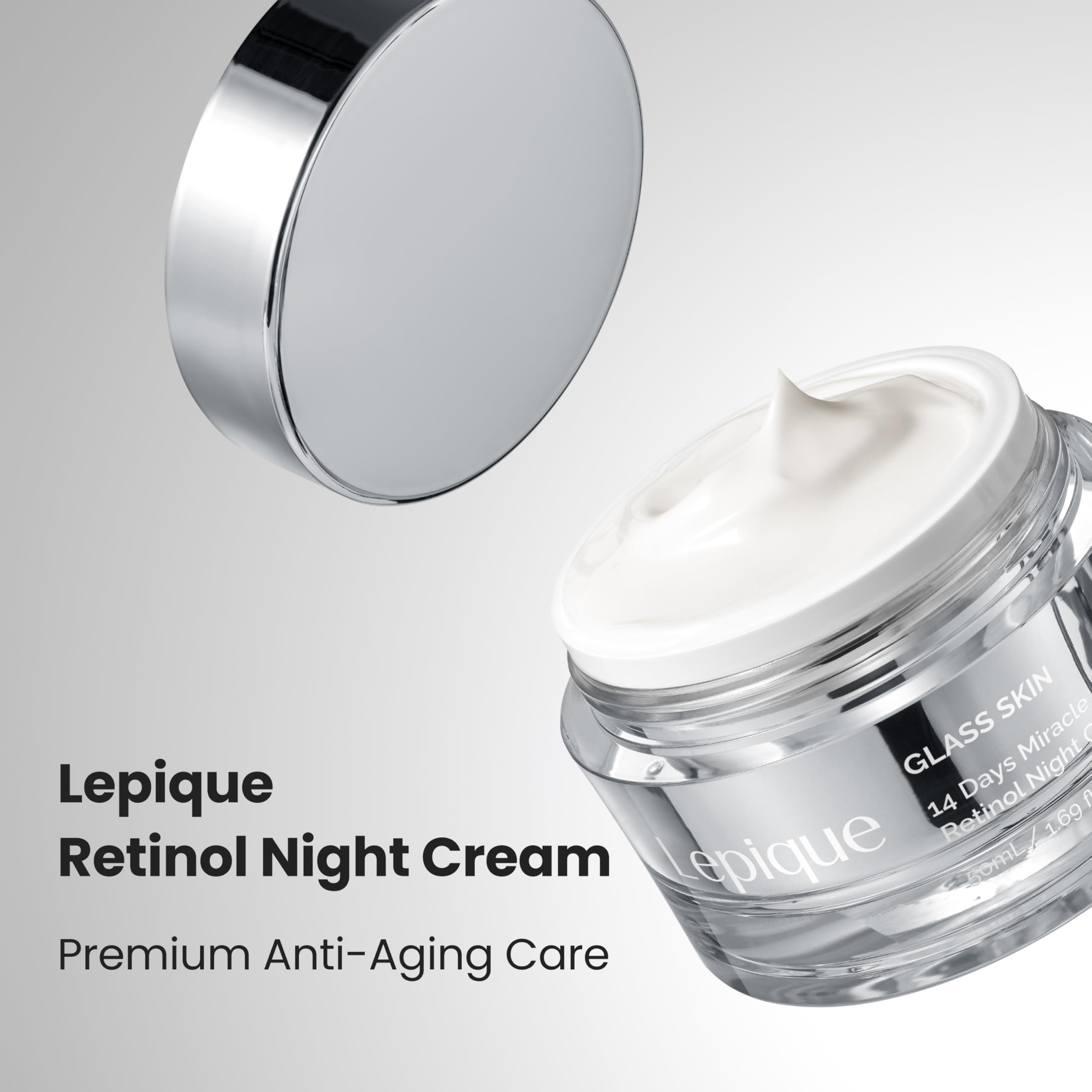 Lepique Lepique GLASS SKIN 14Days Miracle Retinol Night Cream 1.69oz - Korean Skincare Retinol Serum for Face and Neck - Collagen, Centella - Anti aging Skin Cream, Moisturizer Face Cream