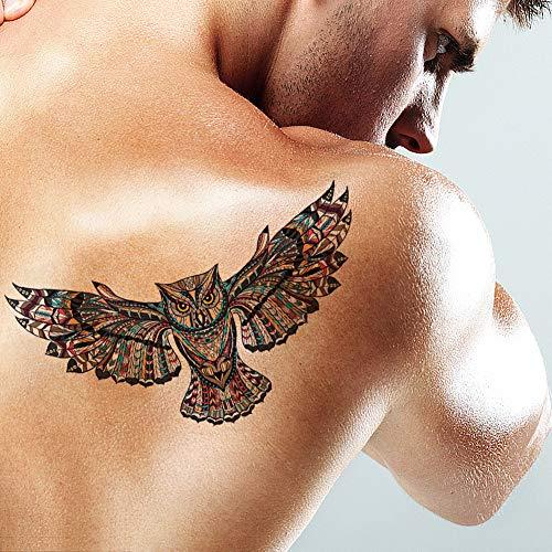 Fanoshon Fanoshon Large Owl Temporary Tattoos for Adult Men Teens, 4 Sheets Cool Chest and Back Fake Halloween Body Makeup Design Stickers Body Art Tattoos