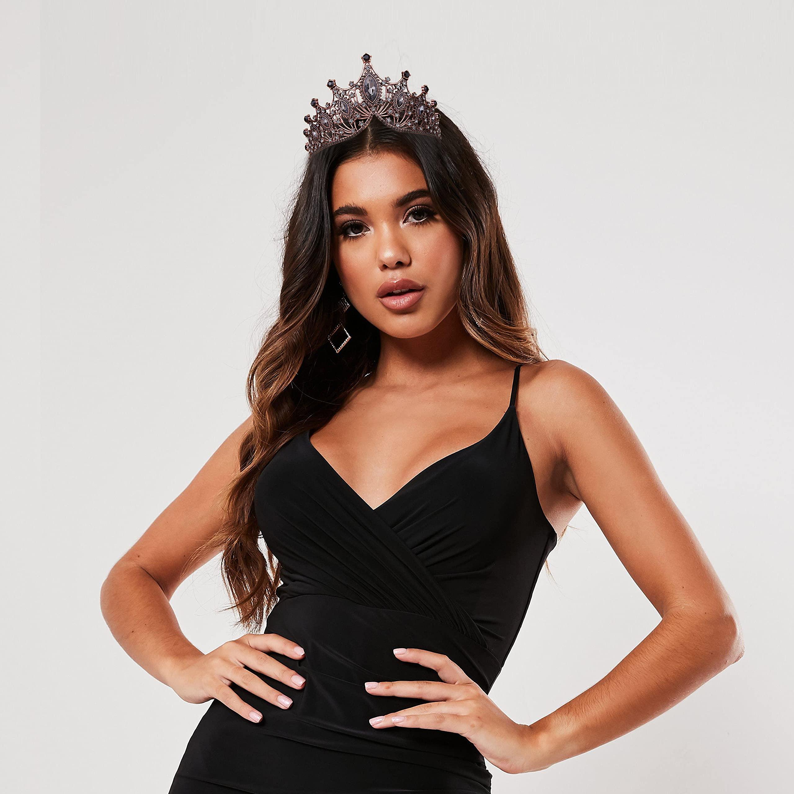 Vofler Black Crown, Evil Queen Costume Black Swan Witch Vampire Tiara for Women - Vofler Halloween Gothic Headpiece for Bride Princess Girl Birthday Cosplay Party Wedding Prom Quinceanera Pageant Homecoming