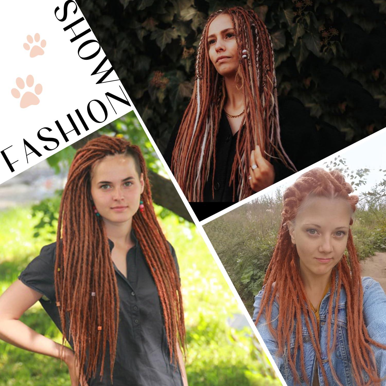 HANNE HANNE 24 Inch Double Ended Dreadlock Extensions 10 Strands Ginger Dreadlocks Extension for Black Women and Men Dreads Extensions (24 Inch DE Dreads, 350#)