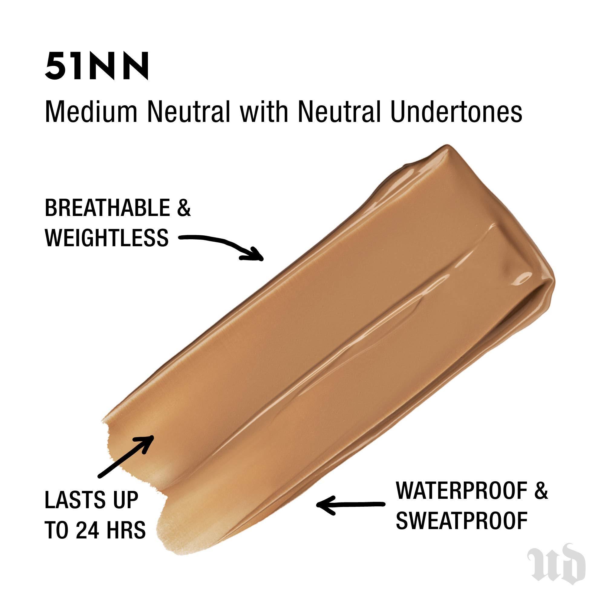 URBAN DECAY Urban Decay Stay Naked Weightless Liquid Foundation (51NN - Medium Neutral - Neutral Undertone), Waterproof Face Makeup, Buildable Medium Coverage with No Caking, Real-Skin Matte Finish - 1 fl oz