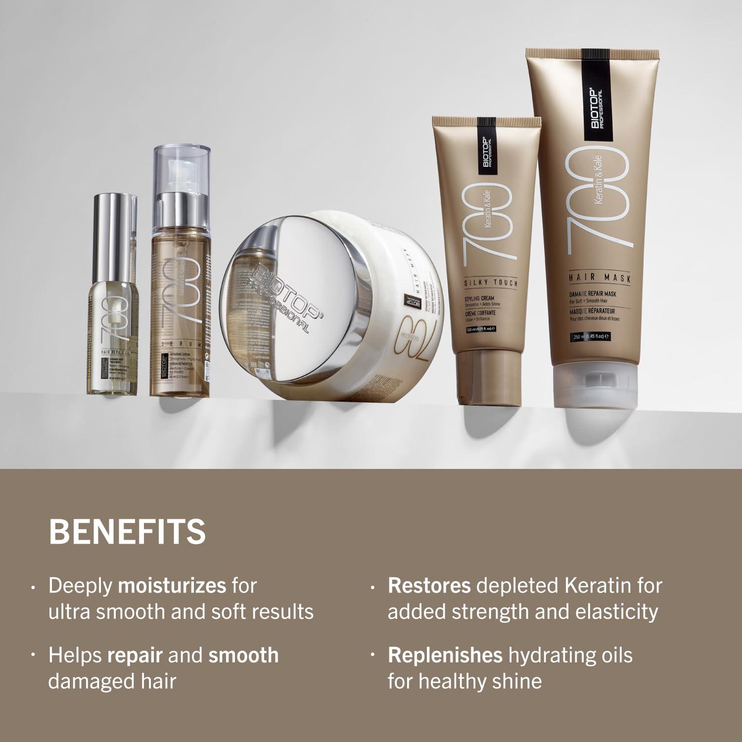 Biotop Professional Biotop Professional 700 Keratin + Kale Serum - Heat Protectant and Hair Repair Treatment for Frizzy + Damaged Hair - Smoothing and Strengthening for Split Ends - (2.2 oz/60ml)