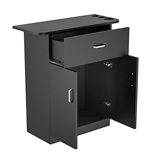 Paddie Paddie Barber Cabinet Storage Station, Free Standing Beauty Hair Stations for Salon Barber Utility Unit with Holders Styling Salon Spa Equipment with Drawer and Cabinet