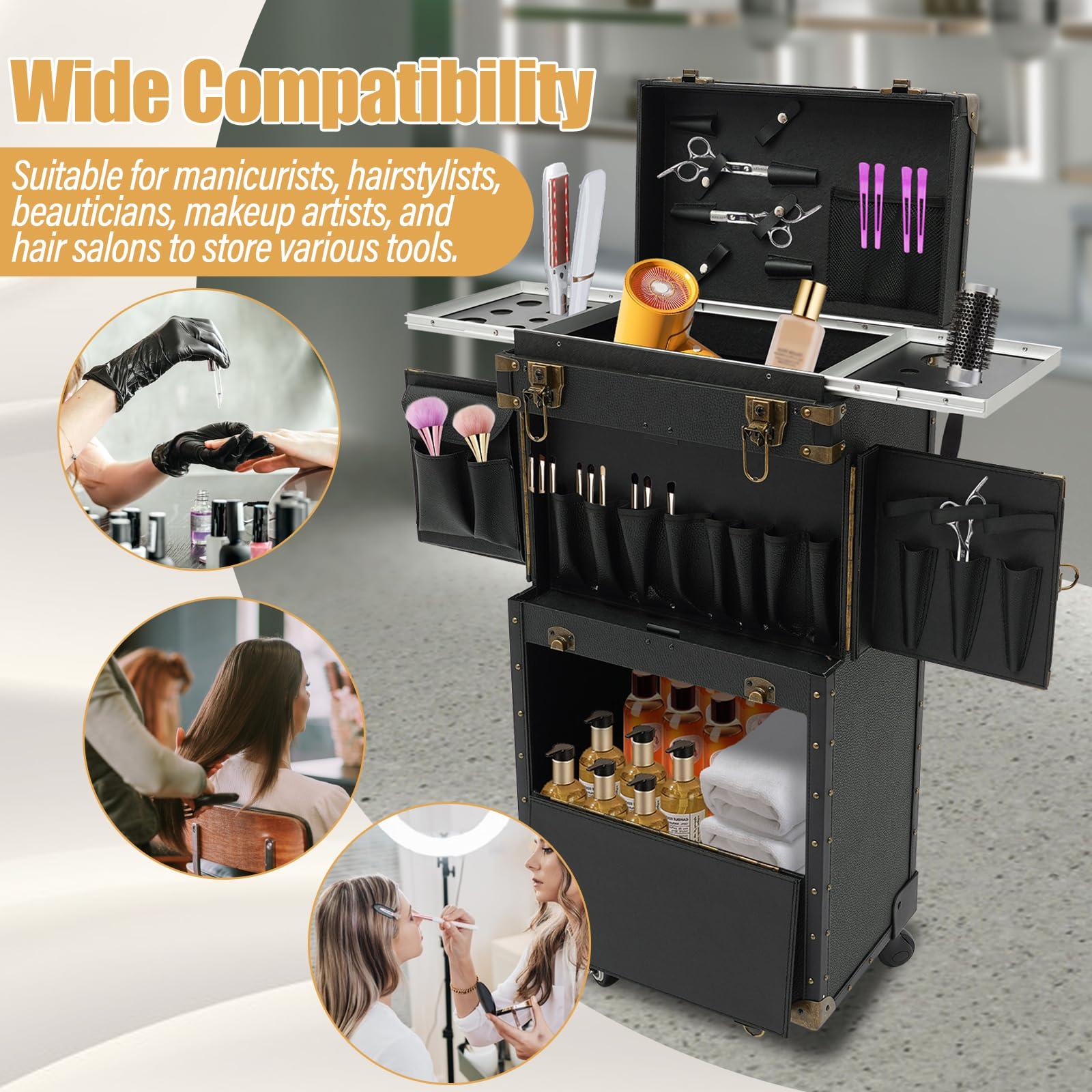 YIYIONCE YIYIONCE Hair Stylist Travel Case Punk Style Rolling Makeup Train Case Cosmetology Case on Wheels Hairdressing Trolley with 2 Password Locks Beauty Salon Luggage for Hairstylists | US STOCK