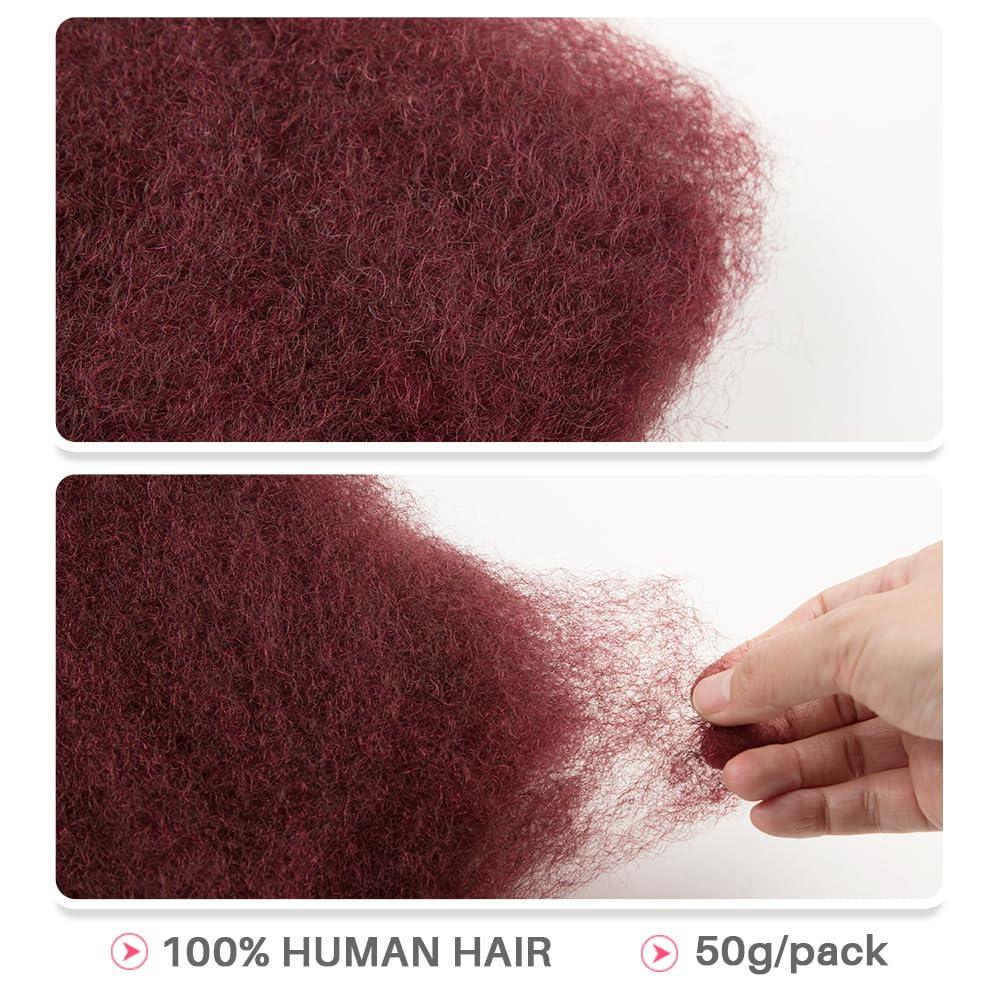 QUEEN VIRGIN REMY QUEEN VIRGIN REMY QVR Afro Kinkys Bulk Human Hair for Dreadlock Extensions Repair Locs, 14inch Burgundy Mini Twist Braiding Afro Kinky Human Hair for Locs 1 Pack 50 Gram