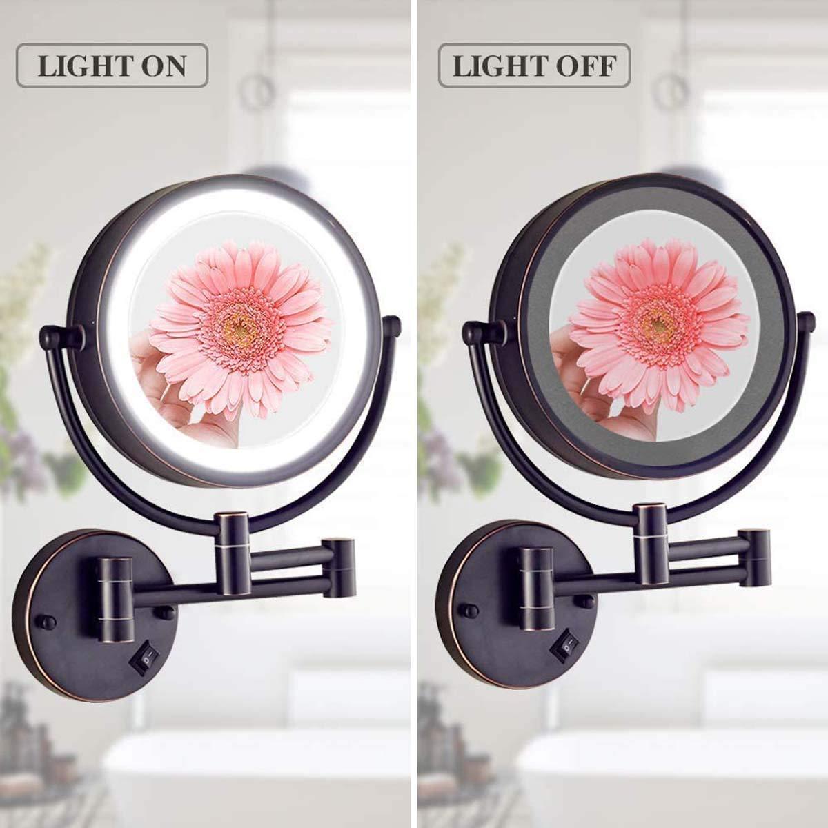 BABUUN BABUUN Makeup Mirror 8 Inch with 10X Magnification and LED Light Vanity Mirror, 360 Degree Swivel Rotation with Distortion (Size : 7X)
