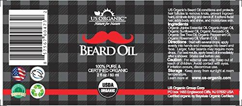 US Organic US Organic Beard Oil, 100% Pure, USDA Certified, Softens, shine, moisturizes, Amber Glass Bottle with Eye Dropper, 2 Ounce