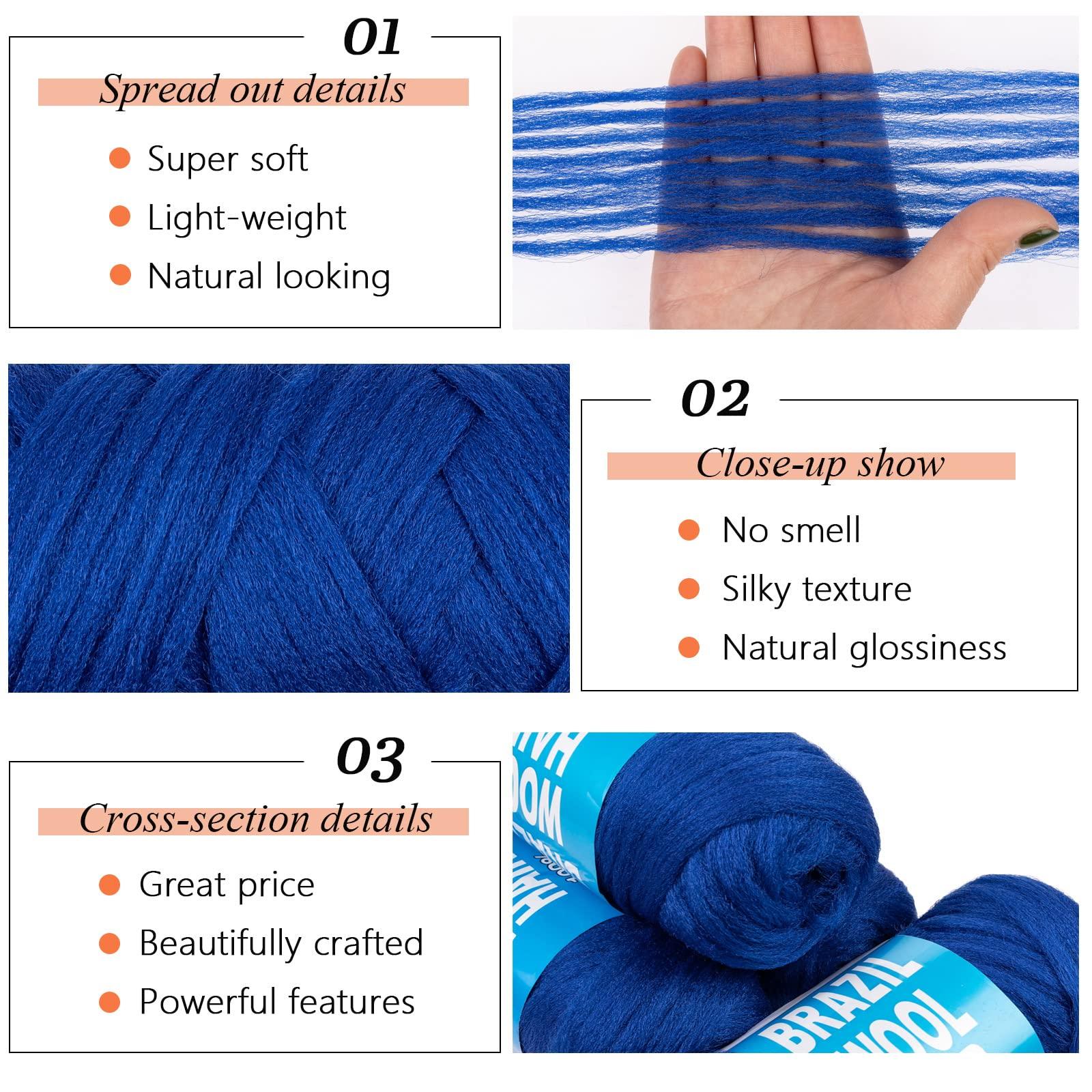 RuiYok RuiYok 4 Pcs Blue Brazilian Wool Hair for Braids Acrylic Hand Knitting Yarn for Braiding Hair Extension Faux Locs African Crochet Braid(#Blue)