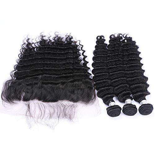 Tony beauty hair Tony Beauty Hair Deep Wave Peruvian Human Hair Weave Bundles with Frontal Black Deep Wave Curly Virgin Hair Full Frontal 13x4 Lace Closure with Bundles Wavy Human hair Wefts (26 26 26+20)