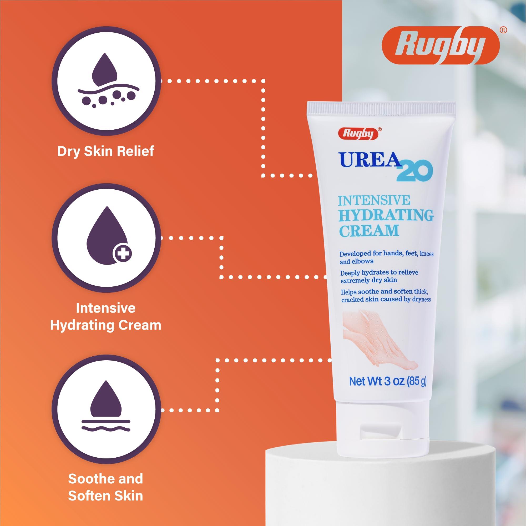 RUGBY LABORATORIES Rugby Urea 20% Intensive Hydrating Cream - Urea Cream for Feet, Hands, Knees, and Elbows - 20% Urea Intensive Strength Cream - 3 Oz