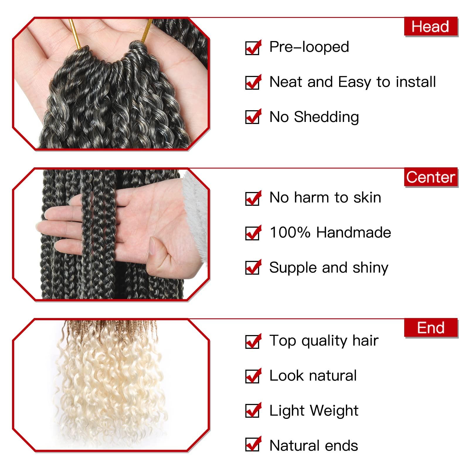 XTREND Xtrend 8 Packs 34 Inch Box Braids Crochet Hair Easy to Install Bohemian 3X Braid Pre-looped Knotless Curly Ends Jumbo Goddess Box Braids Hair Extensions for Women (12Strands/pack 1B27613)