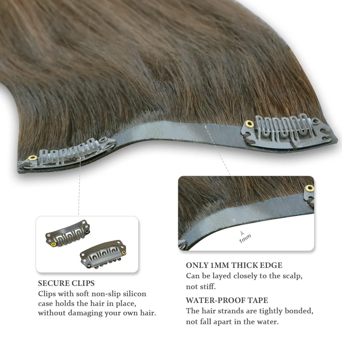 hotbanana HOTBANANA Clip in Hair Extensions 24 inch 160g 7pcs Walnut Brown to Ash Brown and Bleach Blonde Clip in Remy Human Hair Extensions Straight Hair Invisi Edge Clip Hair Full Head