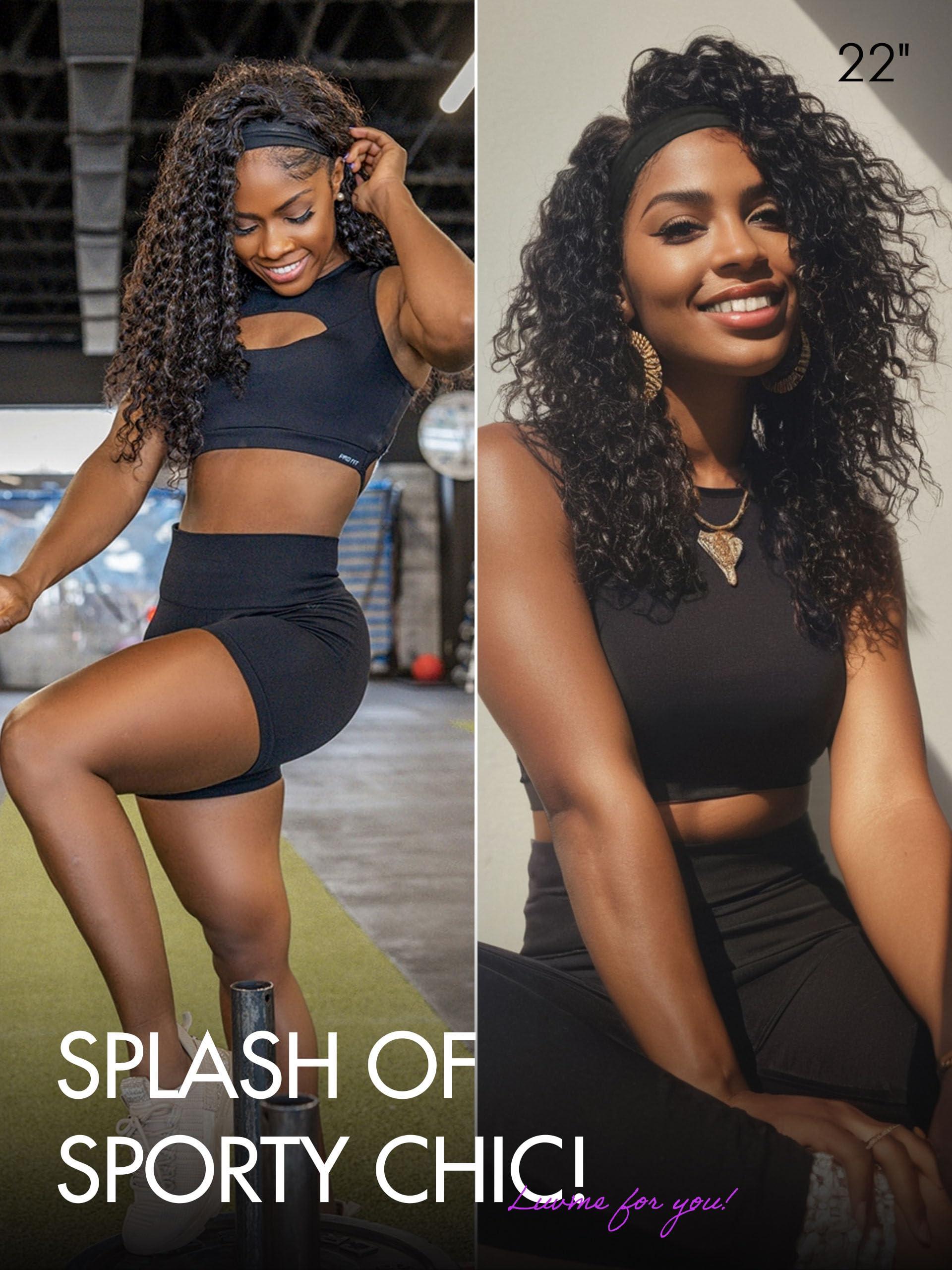 LUVME HAIR LUVME HAIR Deep Wave Headband Wig Human Hair Throw On & Go No Lace Glueless Human Hair Wigs with Adjustable Headband Beginners Friendly (22 Inch & Natural Black)