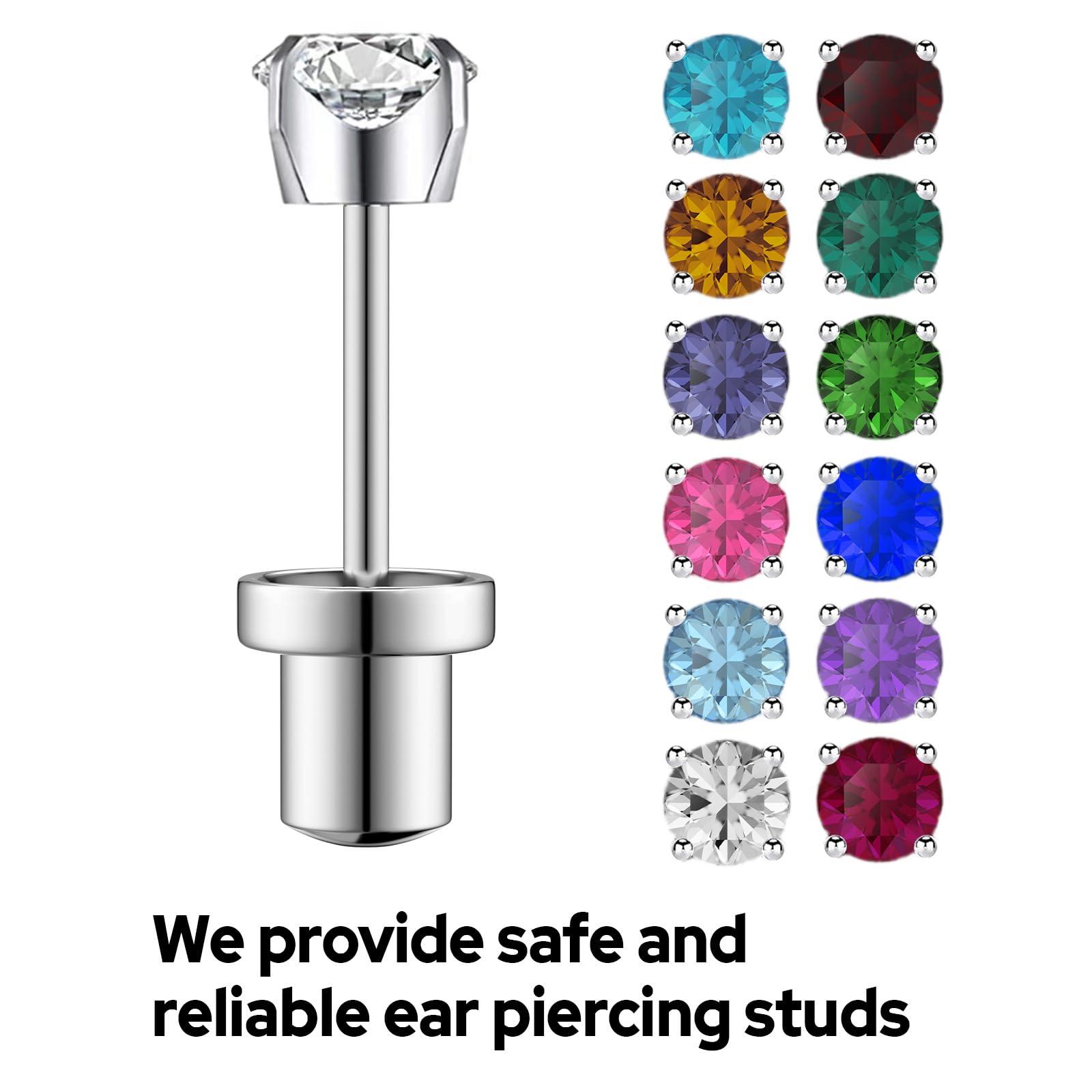 SugarTang SugarTang Ear Piercing Kit, Disposable Ear Piercing Gun Kit, 316L Surgical Stainless Steel 4mm Prong Set Cubic Zirconia Stud, At Home Self Ear Piercer Kit with Birthstone Earrings Stud (Sapphire)