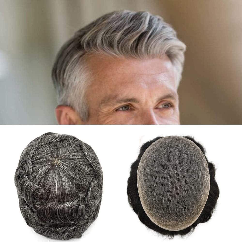 Notherss Full Swiss Lace Mens Toupee Transparent French Lace European Human Hair System For Men With Soft Lace Front Natural Hairline And Bleached Knots Hand Tied Hair Replacement Unit For Men Durable Men Weave For Thinning Hair (8X10, #260 2# DARKEST BROWN60
