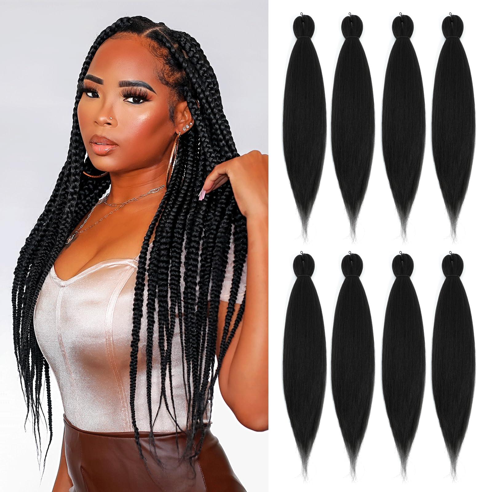 DIFUNEE DIFUNEE Pre-stretched Braiding Hair - 36 Inch 8 Packs Natural Black Super Long Braiding Hair For Twist or Box Braids, Yaki Texture Hot Water Setting Synthetic Braiding Hair Extensions (36 Inch, 1B-8P)