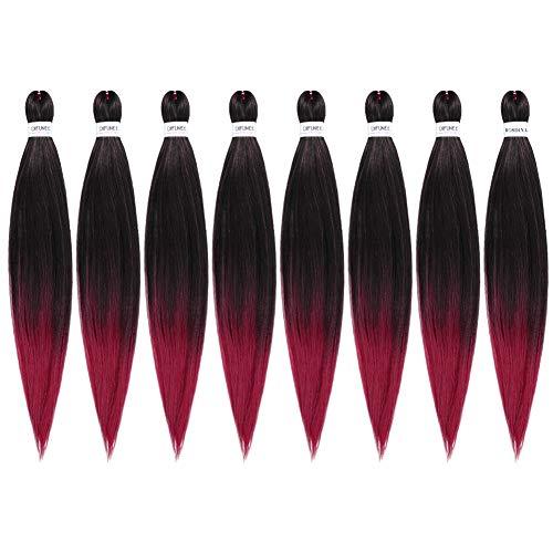 DIFUNEE DIFUNEE Pre-stretched Braiding Hair - 16 Inch 8 Packs Ombre Red Short Braiding Hair For Twist or Box Braids, Yaki Texture Hot Water Setting Synthetic Braiding Hair Extensions (16 Inch, T530-8P)