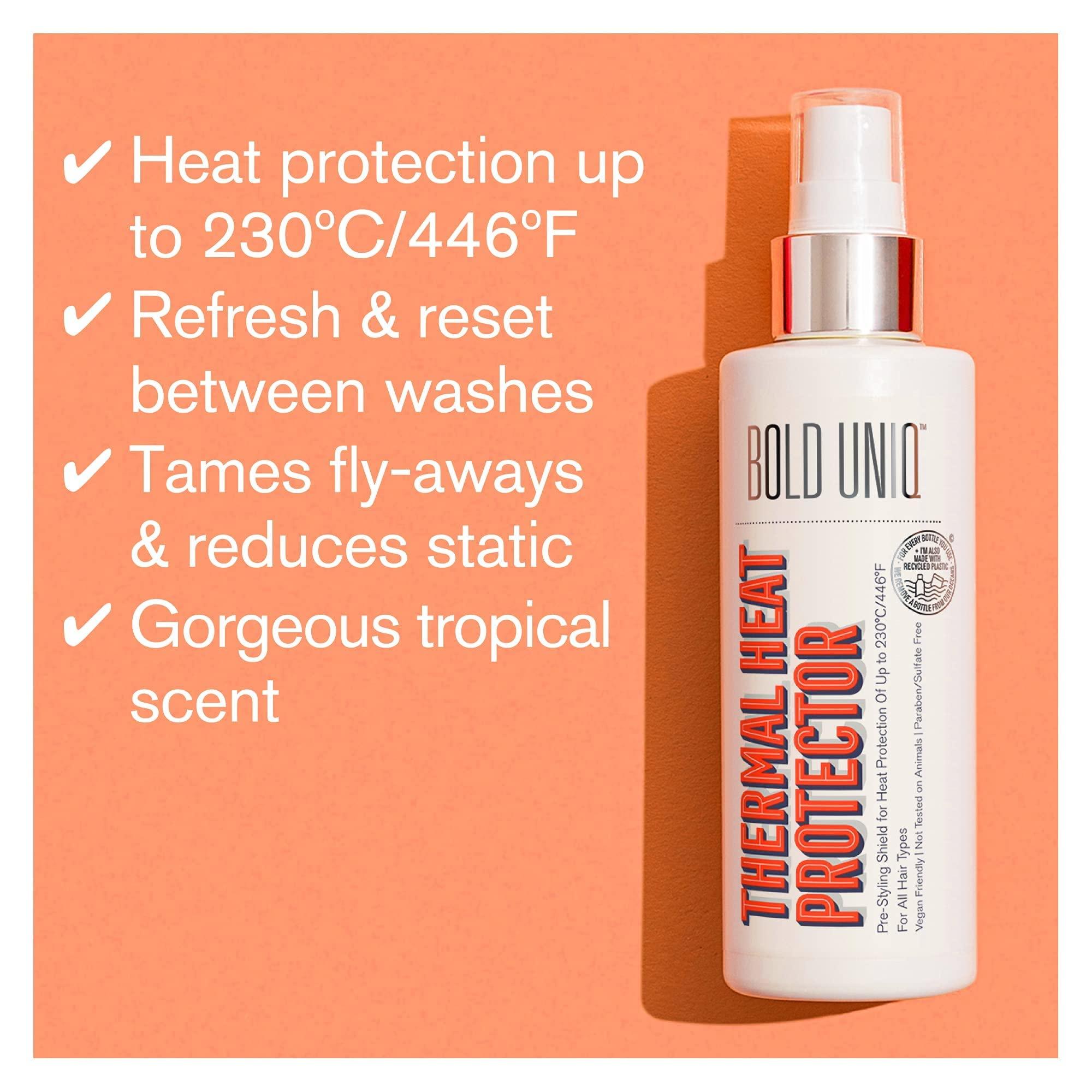 BOLD UNIQ BOLD UNIQ Heat Protectant Spray for Hair & Purple Shampoo Bundle. Thermal Protector up to 450ºF. Eliminates Brassy tones from Blonde, Platinum, Ash, Silver & Gray Hair. Sulfate-Free