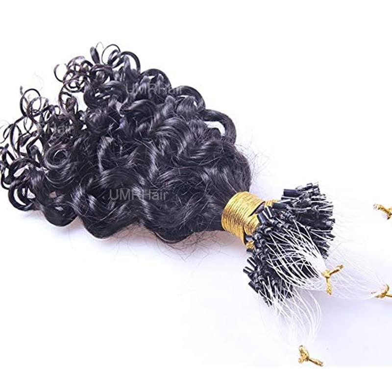 UMRHair 20inch Loose Curly Micro Loop Human Hair Extensions Indian Remy Human Hair Micro Links 1Bundle 100strands/Bundle 100g/Bundle Loose Wave Human Hair Extension Natural Black MicroLink for Women
