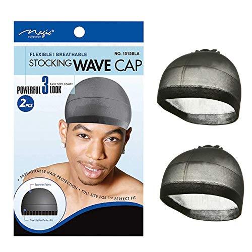 MAGIC MAGIC Stocking Wave Cap Pack Hair Du Rag - 1 Black and 1 White, Spandex Fabric, Flexible, Breathable, one Size, Comfortable, Wig, Hair Extensions, Wig Cap, Stays on Your Head