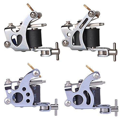 ZeHuoGe Complete Tattoo Kits with 4 Machine Guns, 2 Practice Skins, a Power Supply with LCD Display, 4 Tattoo Grips & a Portable Carrying Case for Tattoo Artists, Starters, Apprentice or Any Tattoo Lovers