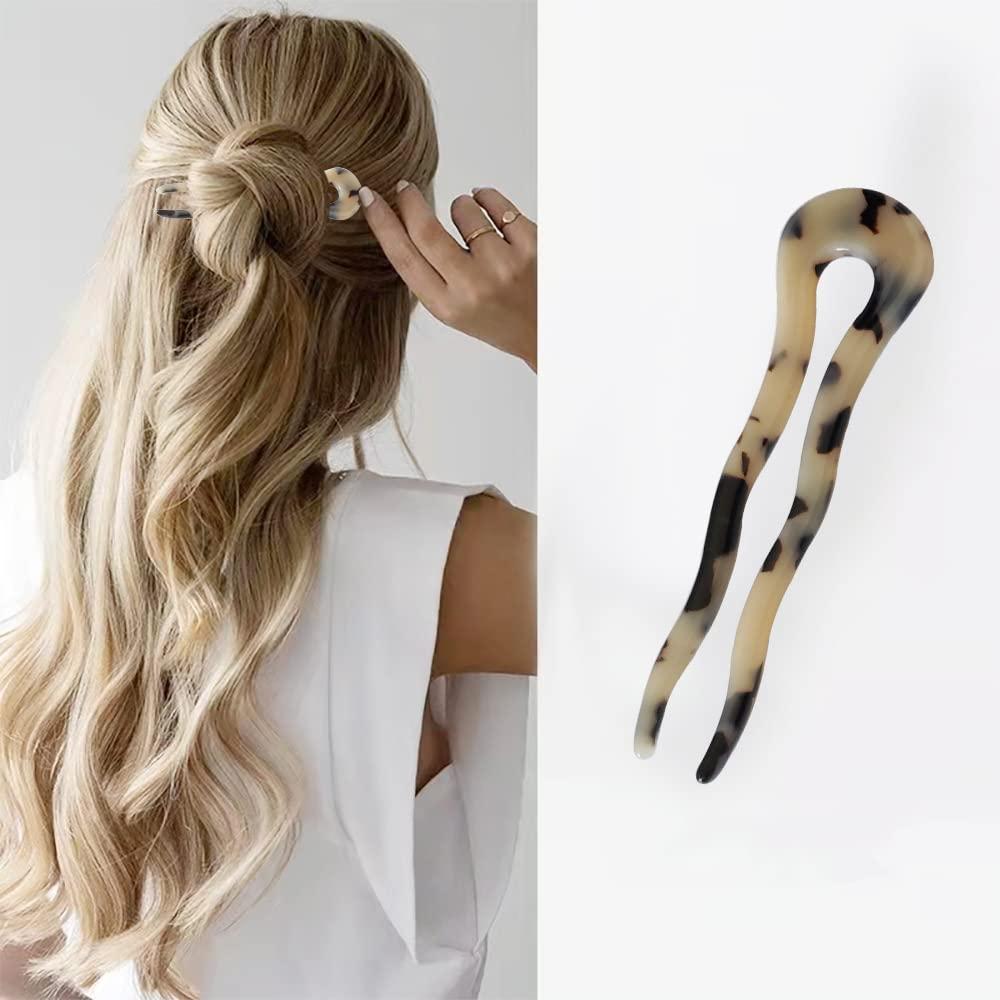 metulip 6 Pcs U-Shaped Hair Pins French Style Hair Pin Updo Bun Hair Sticks Wavy Chignon Pins Hair Accessories for Women and Girls