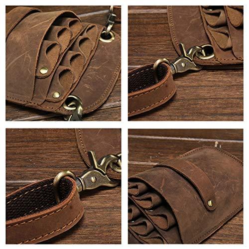 boshiho Scissors Pouch Cowhide Leather Salon Barber Hairdressing Scissors Holster Hair Stylist Tools Bag Comb Shear Holster Waist Shoulder Belt (Brown)