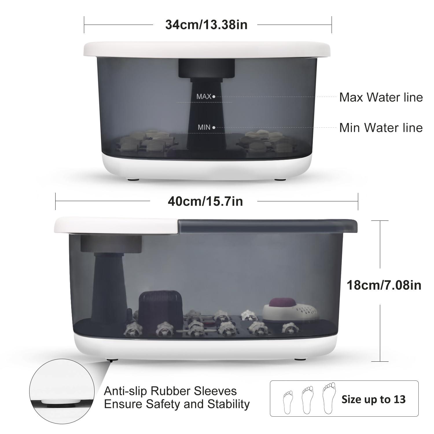 drizo drizo Foot Spa Bath Massager with Heat, Vibration, Temp Control, Bubbles, Epsom Salt and Red Light,Foot Soaker with 22 Massage Rollers,Foot Bath Massager for Relax,Gray