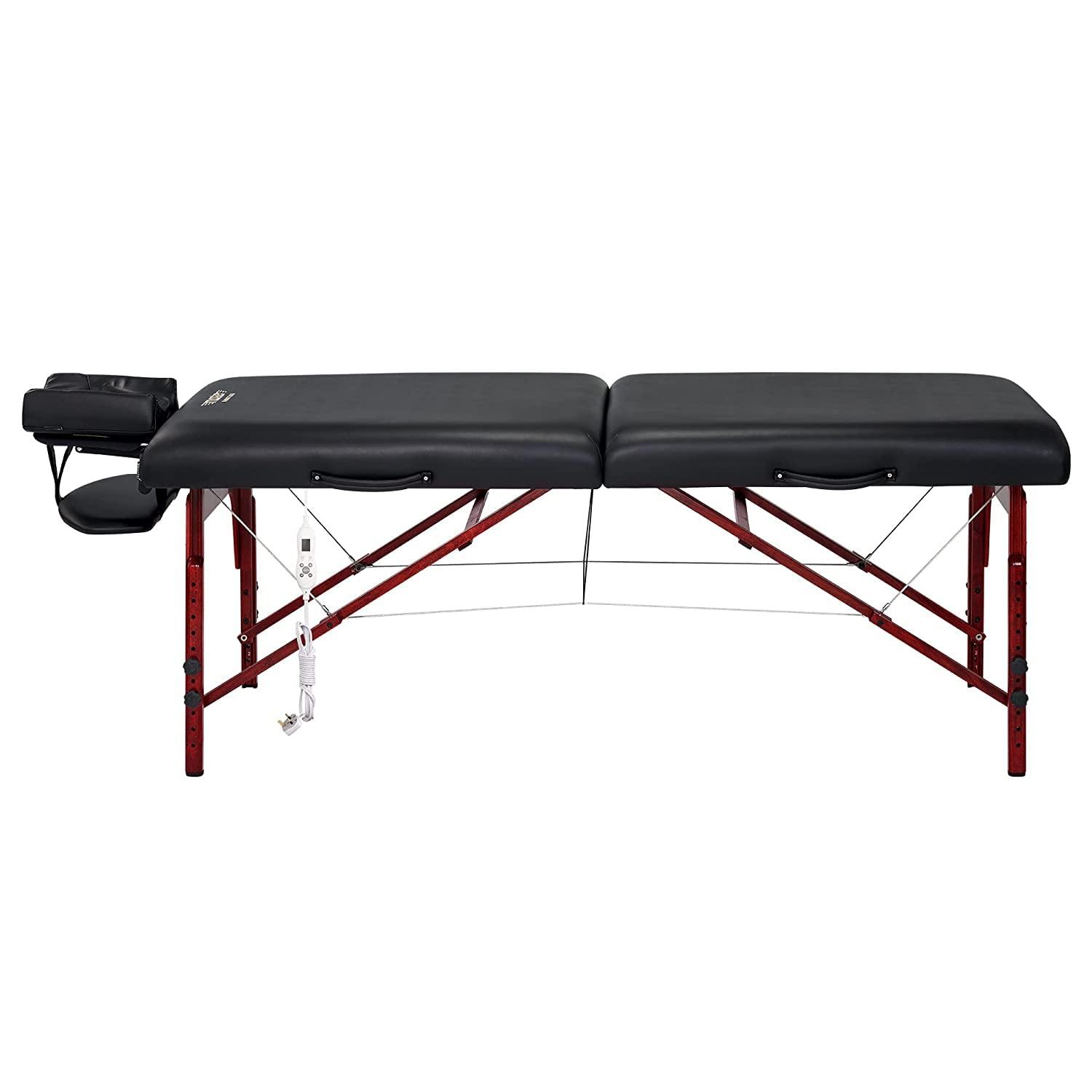 Master Massage Master Montclair 31" ThermaTopTM Massage Portable Massage Table with Memory Foam, Reiki Panels, & Shiatsu Cables Esthetician Bed- Lash Table (Black& Mahogany)