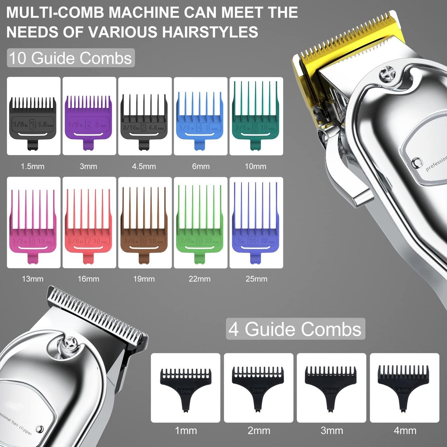 toothgeneric toothgeneric Hair Cutting Tool, Professional Hair Cutter Mans Hair Clipper Set Electric Cordless Hair Trimmer for Barber 2 Machines with 10 Guide Combs