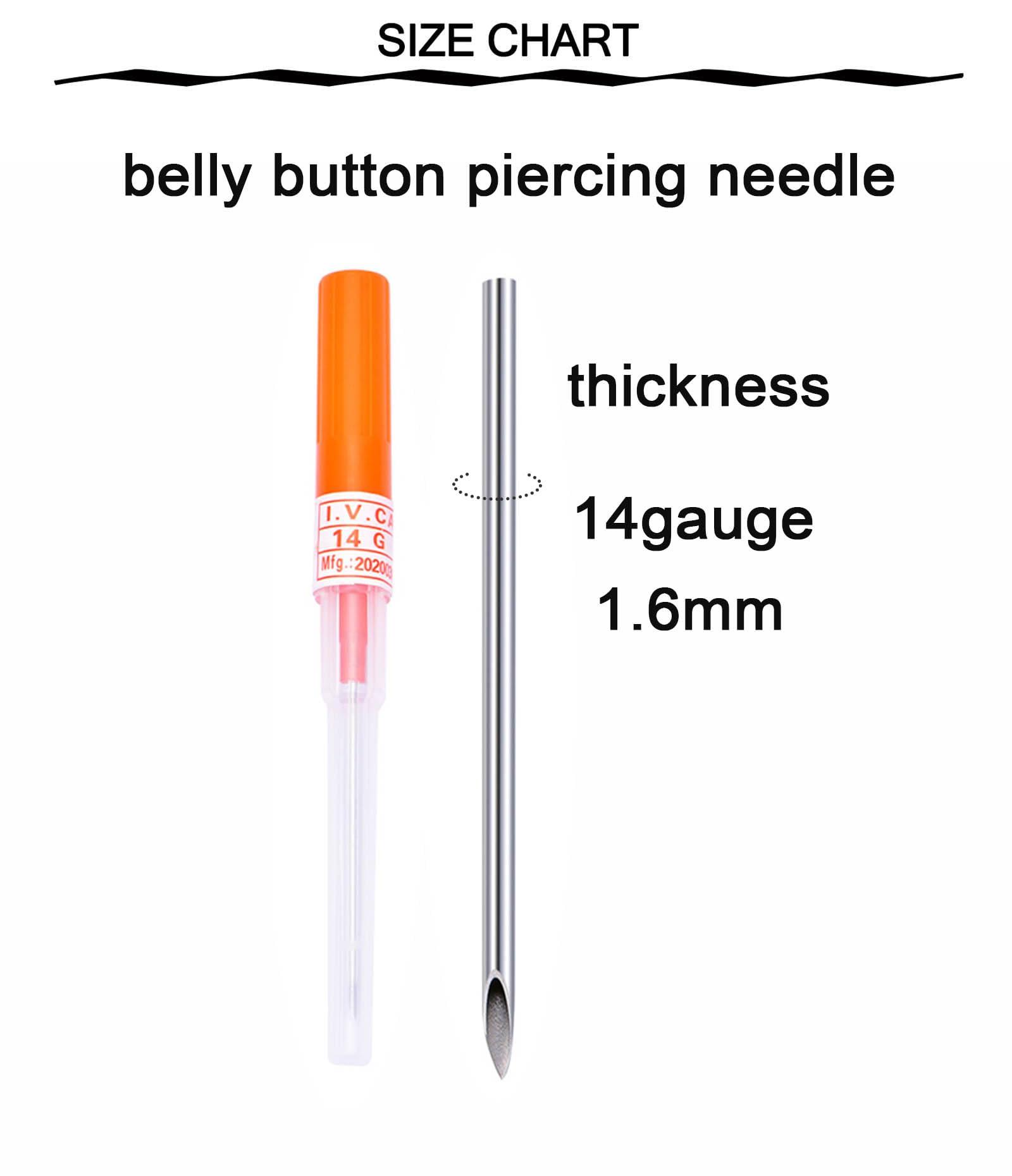 QWALIT QWALIT Belly Button Piercing Kit Belly Piercing Kit Belly Button Piercing Needle Navel Piercing Kit Belly Button Ring Piercing Kit Silver Gold Belly Piercing kit 14 gauge piercing needle