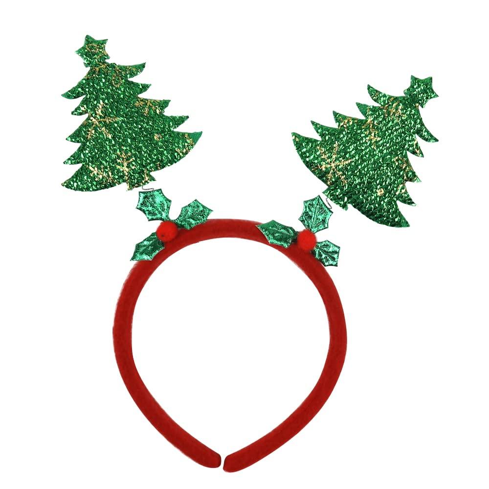 Kistreao Christmas Tree Headband Xmas Hairbands Green Shinny Glitter Tree Star Design Xmas Headdress Head Wear Gifts Christmas Hair Accessories for Women Girls Kids