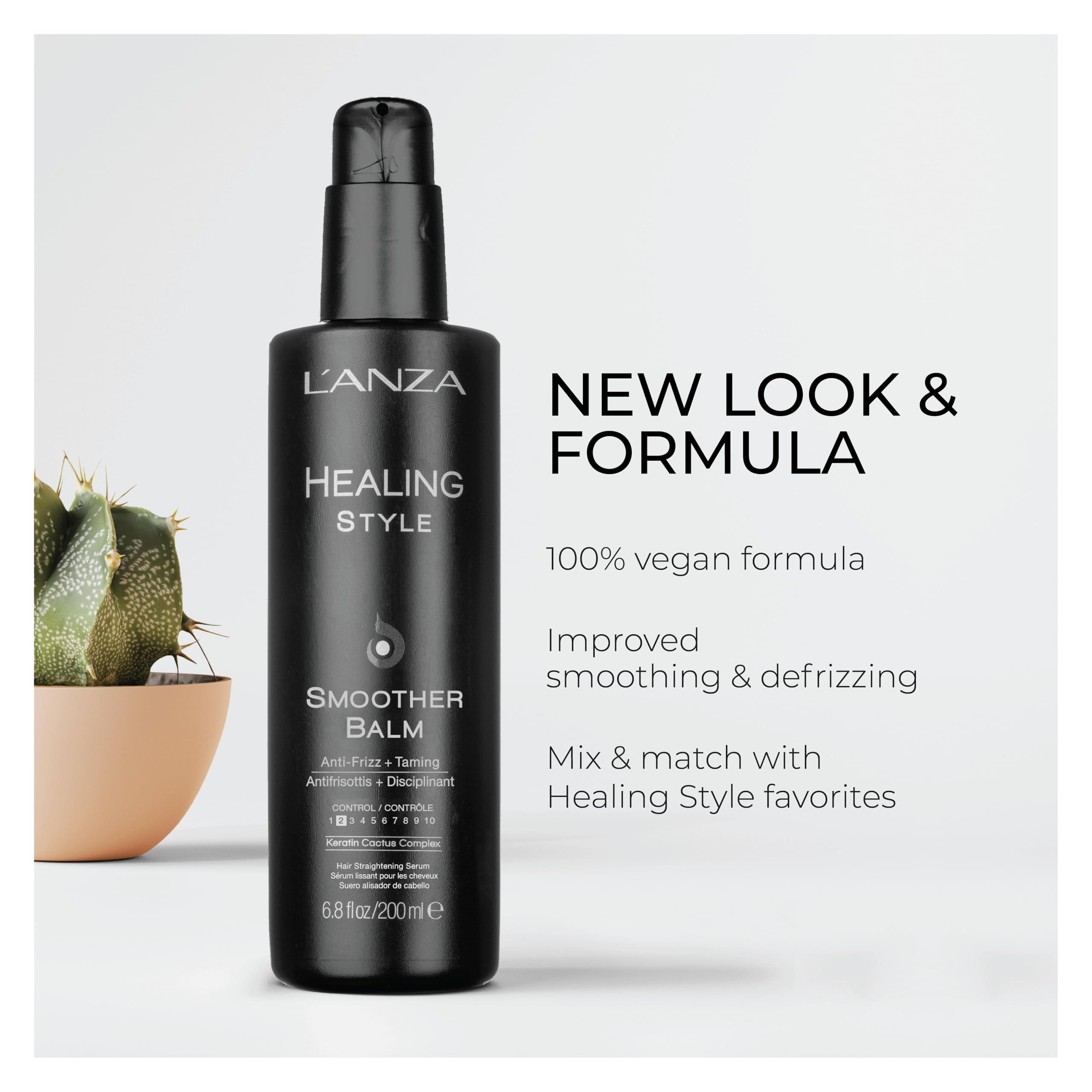 LANZA L\'ANZA Healing Style Smoother Balm, New & Improved Keratin Hair Treatment & Hair Straightener Serum, Heat Protection & Anti Frizz Hair Product, Luxury Hair Care for Curly Frizzy Hair (6.8 Fl Oz)