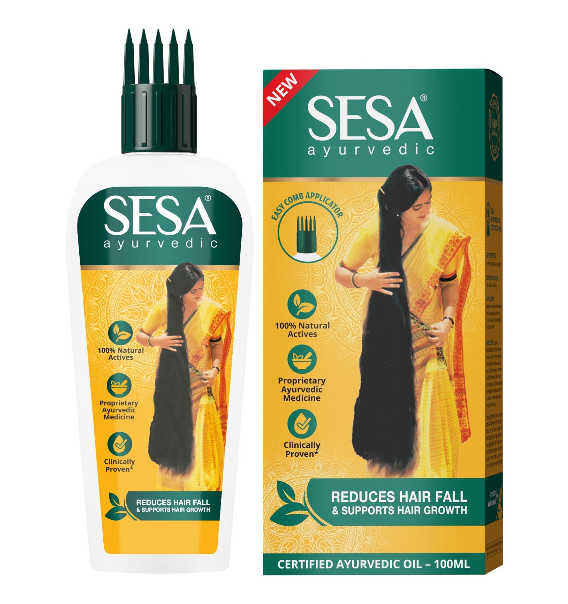 sesa SESA Ayurvedic Hair Oil With Bhringraj & 17 Rare Herbs With Coconut Oil and 4 Nourishing Oil For Hair Growth Help Control Hair Fall & Easy Hair Oil Applicator For Women and Men, 3.38 Fl Oz or 100 ml