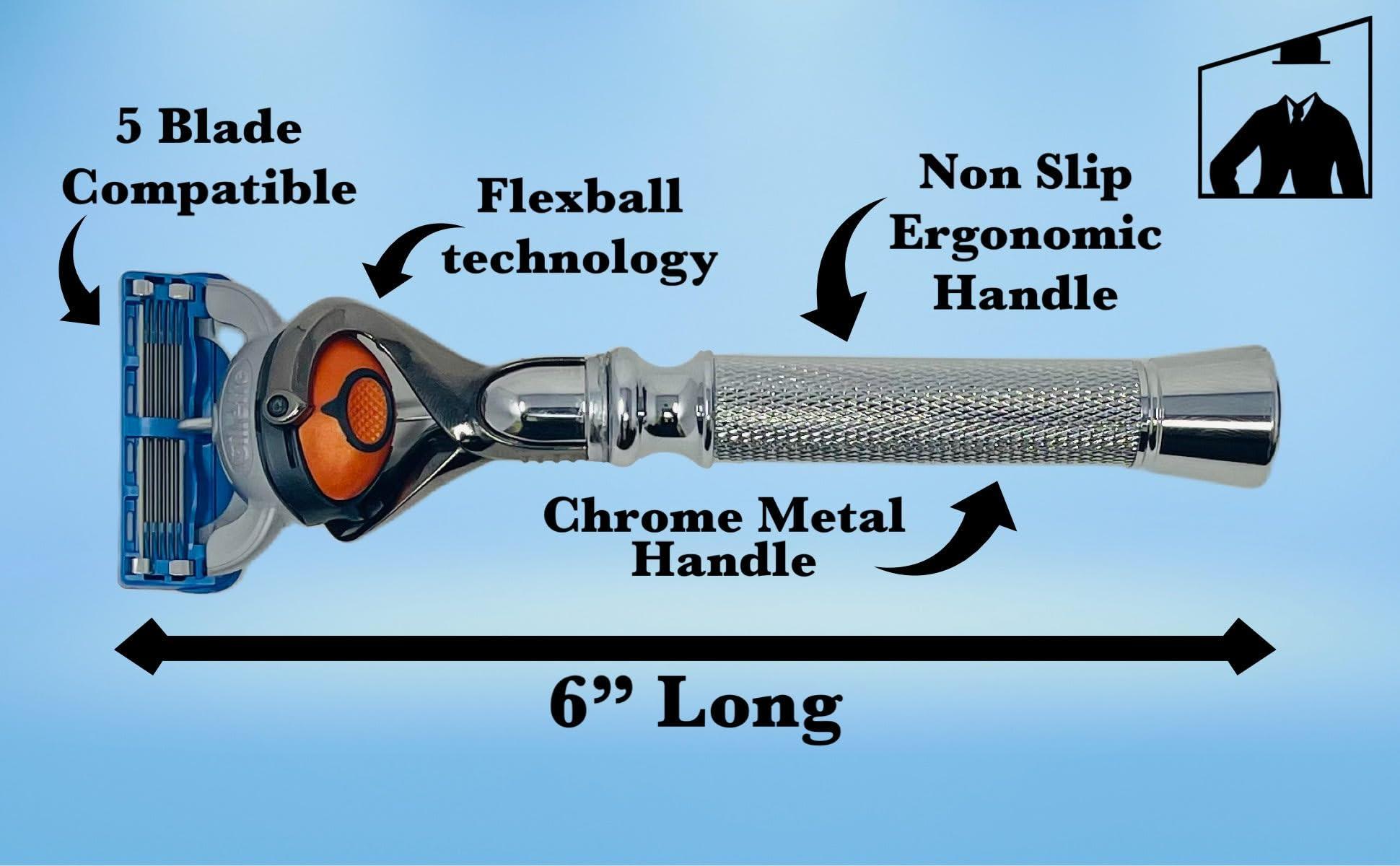 G.B.S G.B.S Flex ball Handle Razor with Flex ball Pivot Ball technology All Chrome Diamond Knurled Pattern Long Handle Shaving Razor