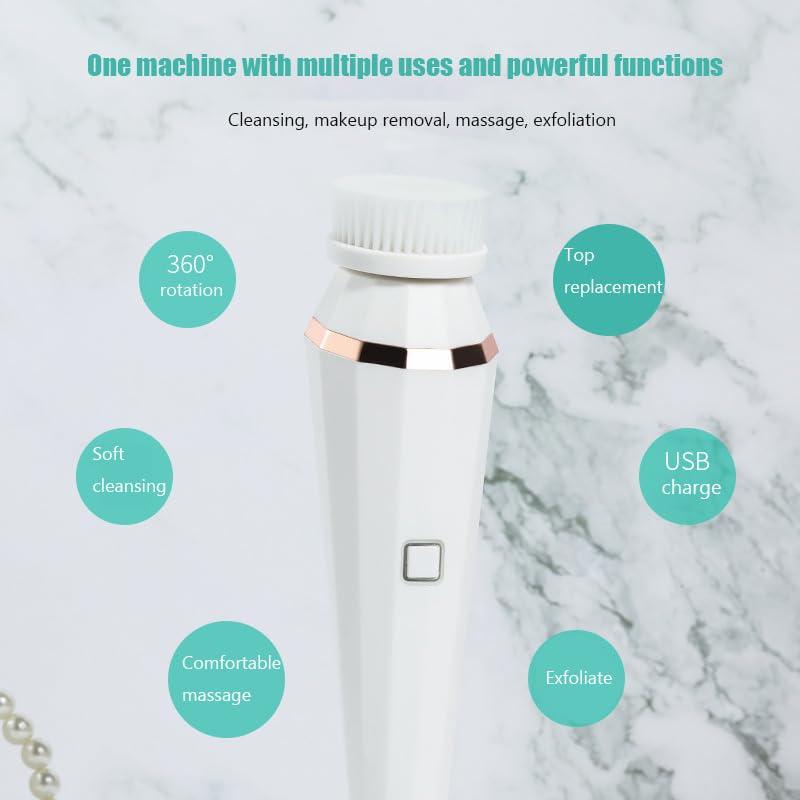 Voibuty V Multifunctional Facial Cleanser, Silicone Facial Brush, one Machine, Multi Head Facial Cleanser, Cleaning and Massage Facial CleanserExfoliateMassage,360 Rotation Cleanser