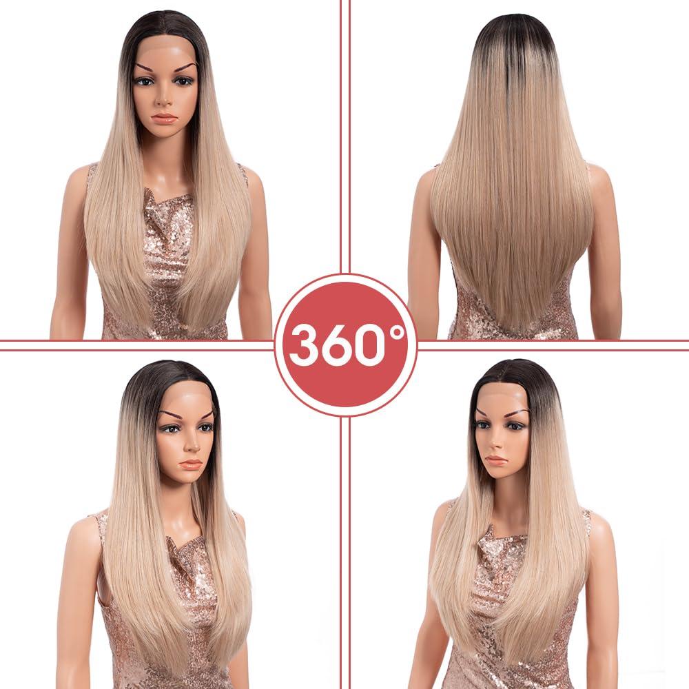REBECCA STYLE REBECCA STYLE Long Straight Blonde Wigs for Women 26 Inch Synthetic Lace Front Wig for Black Women Heat Resistant Long Hair Wigs Natural Looking